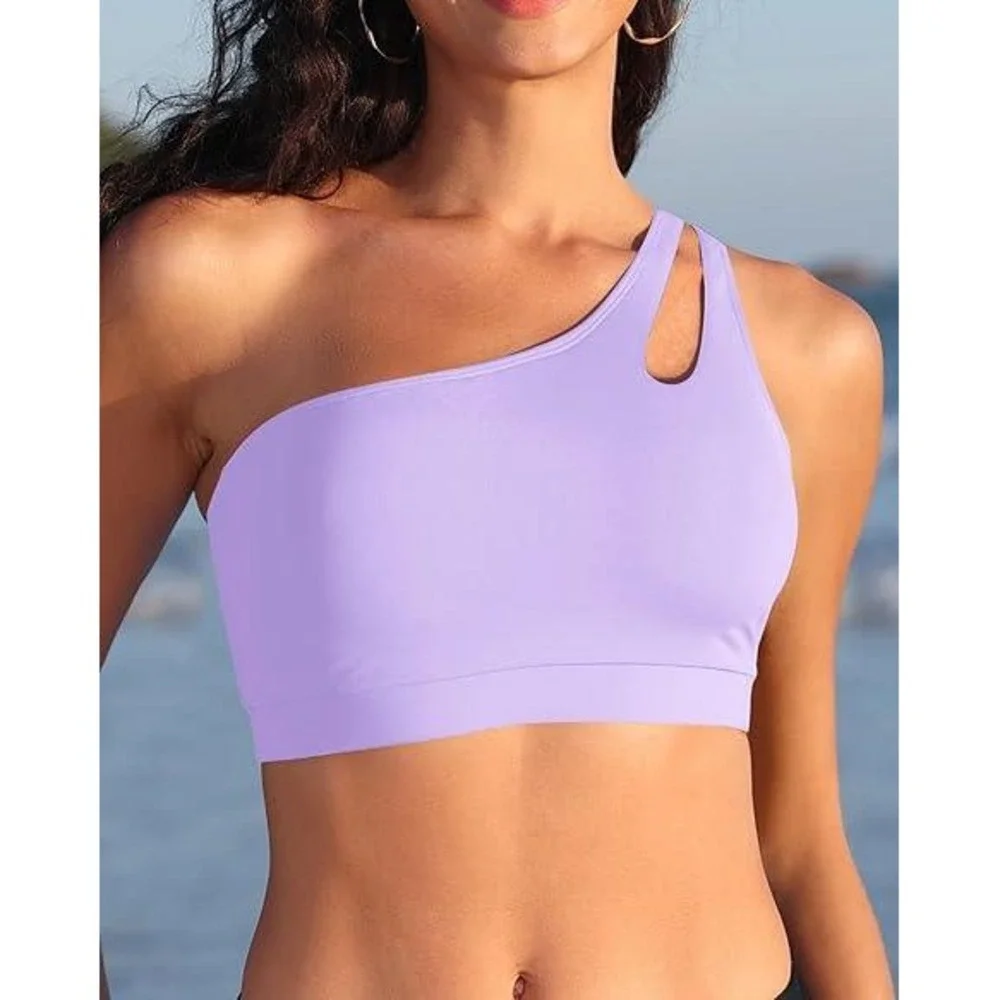 MSRP $26 Talisea Women's M Lavender One‎ Shoulder Bikini Top - Keyhole Swim Tops